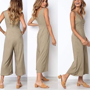 Khaki cropped cotton jumpsuit